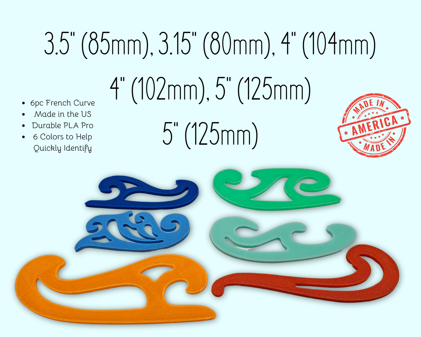 French Curve 6pc Set Comics, Drafting, Drawing