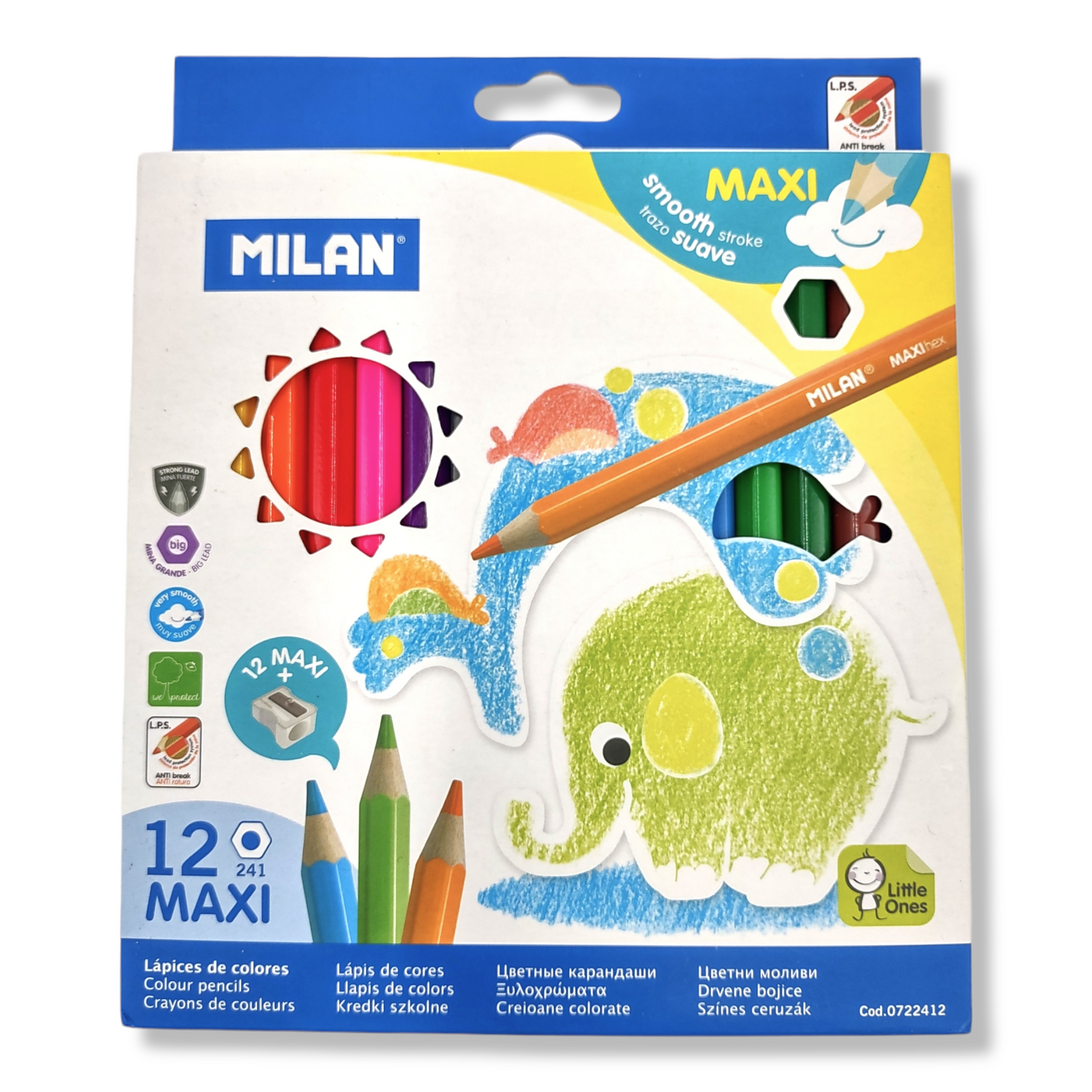 Milan MAXI-Hex Colored Pencils Pack of 12 + Sharpener Kids Arts and Crafts Pencils - Anti Break Lead