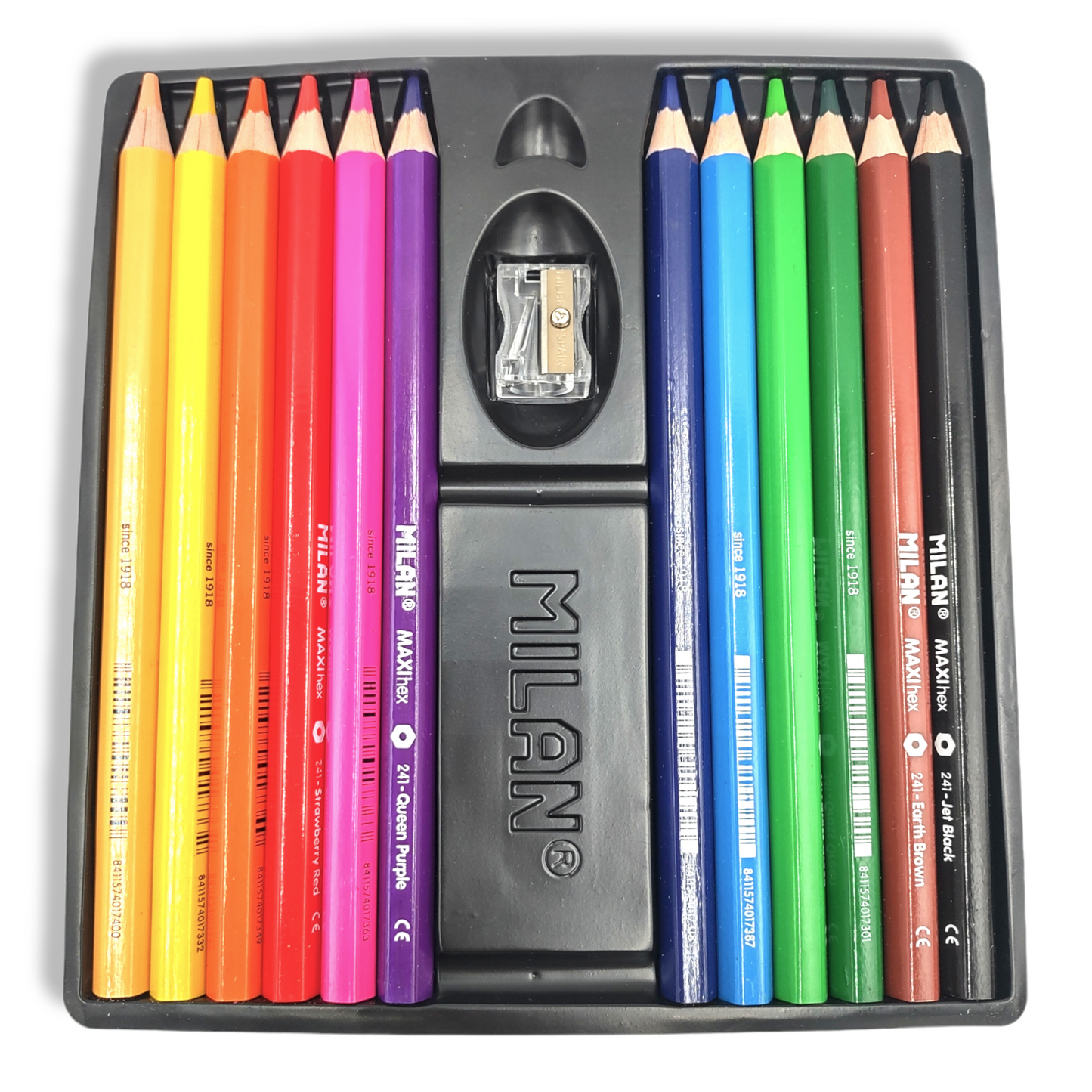 Milan MAXI-Hex Colored Pencils Pack of 12 + Sharpener Kids Arts and Crafts Pencils - Anti Break Lead