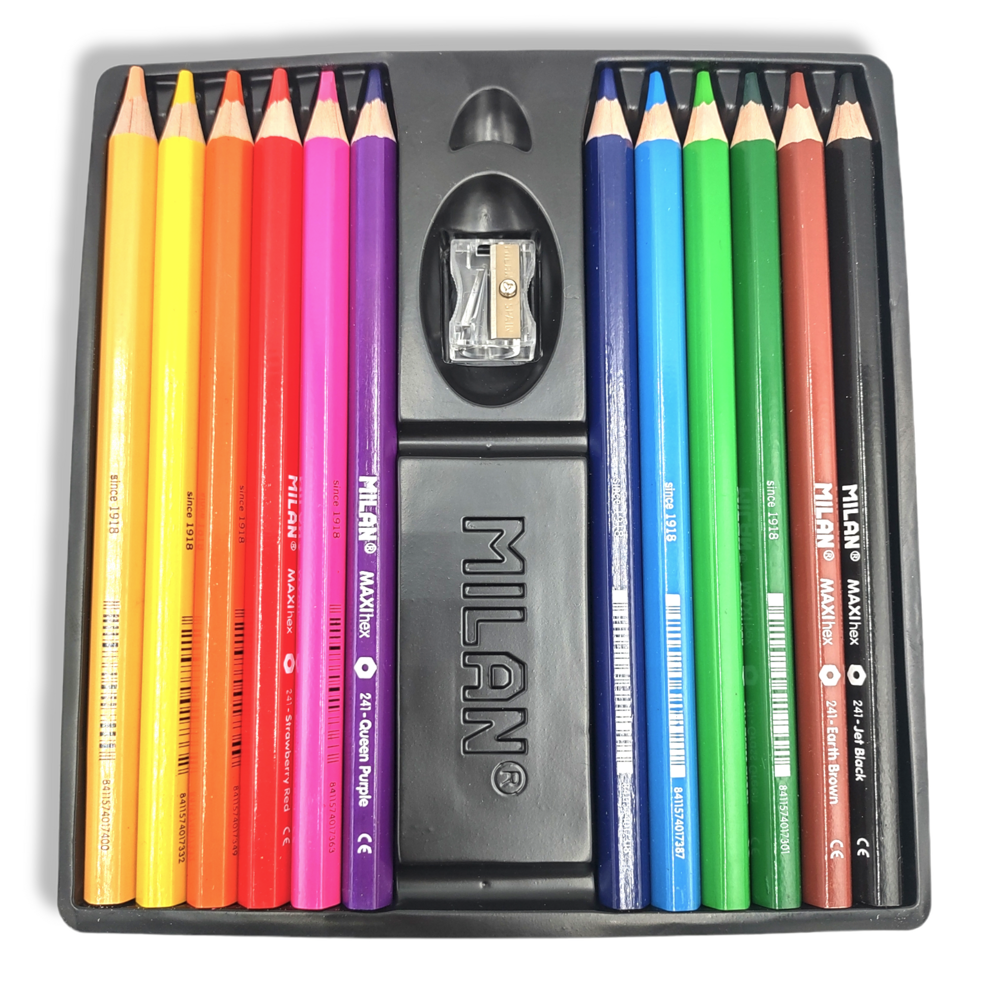Milan MAXI-Hex Colored Pencils Pack of 12 + Sharpener Kids Arts