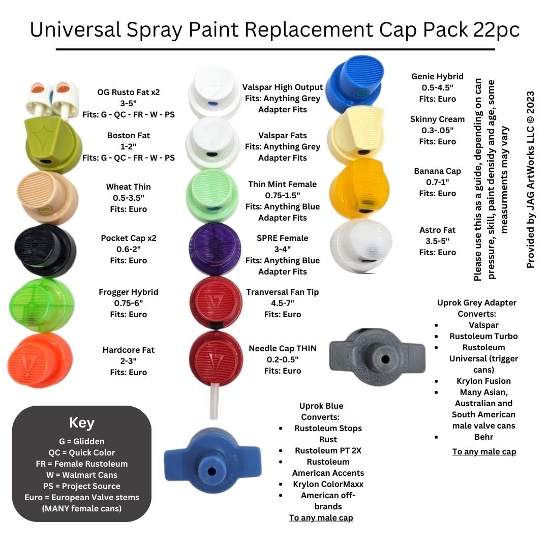 Universal Spray Paint Adapter Replacement Cap Pack 22pc